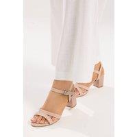 Yours Women's Faux Leather Mid Block Heel Sandals In Wide E Fit in Natural | Size: 7E