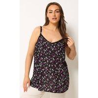 Yours Women's Floral Trim Cami Vest Top in Black | Size: 20