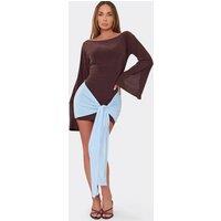 EGO Women's Body Contouring Long Sleeve Drape Slinky Mini Dress in Dark Brown | Size: 6
