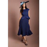 Coast Women's Lisa Tan Bandage Bodice Pleat Skirt Bow Detail Midi Dress in Navy | Size: 16