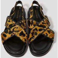 Monsoon Women's Suki Stud Leopard Print Sandals Natural in Tan | Size: 6