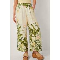 Monsoon Women's Fleur Floral Wide Leg Trousers Cream | Size: 10