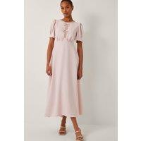 Monsoon Women's Bonnie Bow Puff Sleeve Midi Dress Pink | Size: 24