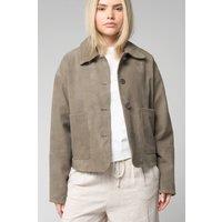 Barneys Originals Women's Sage Goat Suede Cropped Harrington in Light Khaki | Size: 14