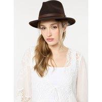 Liquorish Women's Wool Felt Fedora Hat with Leather Band in Brown | Size: Small