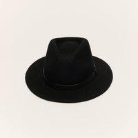 Liquorish Women's Wool Felt Fedora Hat with Leather Band in Black | Size: XS