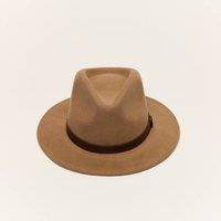 Liquorish Women's Wool Felt Fedora Hat with Leather Band in Camel | Size: Small