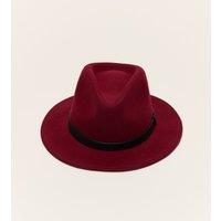 Liquorish Women's Wool Felt Fedora Hat with Leather Band in Burgundy | Size: Medium