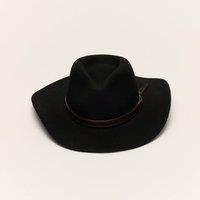 Liquorish Women's Wool Cowboy Hat With Slim Leather Band in Black | Size: Large