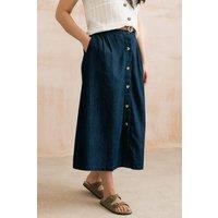 Lily & Me Women's Holly Button Through Denim Midi Skirt in Blue | Size: 8