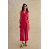 Hobbs London Women's Destiny Collared Linen Jumpsuit in Cerise | Size: 14
