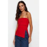WOVCOR Women's Bandeau Sleeveless Fitted Blouse Top in Red | Size: XS