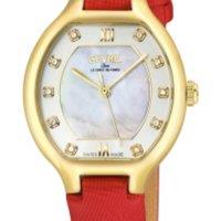 Gevril Women's Lugano Swiss Diamond Watch, MOP Dial, 316L SS IPYG Case, Italian leather in Red