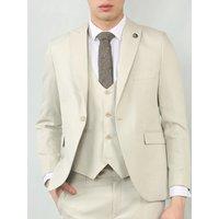 TruClothing Men's 3 Piece Suit Tailored Fit Wedding Prom Formal Textured in Cream | Size: 50R