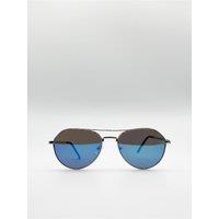 SVNX Silver Aviator Sunglasses With Blue Mirrored Lenses