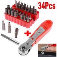VOGREX 34PC SCREWDRIVER BIT SET TAMPERPROOF HEX KEY SPANNER TORX TRI-WING in Silver