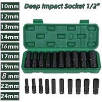 VOGREX Impact Socket Set Drive Long Reach Thin Wall 10 Metric Sockets in Black