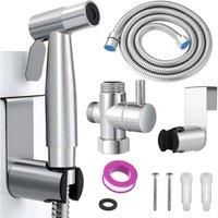 NESTLUNE Handheld Bidet Spray With Stainless Steel Hose in Silver | Size: 180 cm width x 180 cm drop