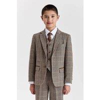 Paul Andrew Boy's 3 Piece Herringbone Check Wool Blend Tweed Suit in Brown | Size: 2 Years