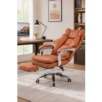 Living and Home Ergonomic Office Chair with Recline, Footrest & Adjustable Headrest in Brown