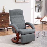 HOMCOM Swivel Recliner Chair with Extended Footrest, Manual Reclining Armchair with Wood Base for Living Room, Bedroom in Grey