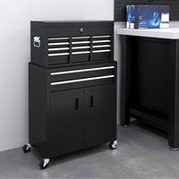 HOMCOM Top Chest & Roller Cabinet Combo Metal Tool Cabinet on Wheels Black