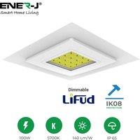 ENER-J 100W Premium Canopy Lights w/ 140 Lm/W & Dimmable Lifud Driver, Size 325x325mm, IP65 & IK08, Includes Recessed Mounting Kit & Surface Bracket