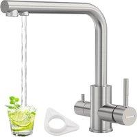 Dayone Brushed Stainless Steel 3 Way Kitchen Sink Tap 360 Swivel in Silver
