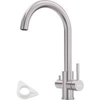 Dayone Brushed Stainless Steel 3 Way Kitchen Tap 360 Swivel in Silver