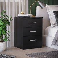 HD Designs Riano 3 Drawer Bedside Cabinet Chest of Drawers in Black