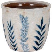 KDMD Small Blue Floral Ceramic Planter Pot for Herbs & Decor in Cream