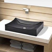 Berkfield Home Ceramic Bathroom Sink Basin Black Rectangular