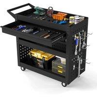 VOGREX 3 Tier Steel Tool Trolley Metal Mechanic Tool Organizer in Black