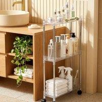 VOGREX 3-Tier Narrow Rolling Storage Cart Rolling Trolley, Kitchen Trolley in Silver