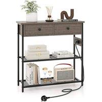 NESTLUNE Narrow Entryway Console Table With Built-in Charging Station in Grey | Size: 100 cm x 100 cm