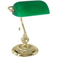 Eglo Bankers Table Lamp - Green Glass & Brass-Coloured Steel in Metallic Gold