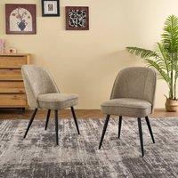 SONARA Set of 2 Modern Boucl Fabric Dining Chairs with Metal Legs in Khaki