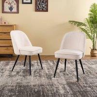 SONARA Set of 2 Modern Boucl Fabric Dining Chairs with Metal Legs in White