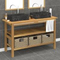 Berkfield Home Bathroom Vanity Cabinet with Black Marble Sinks Solid Wood Teak in Beige