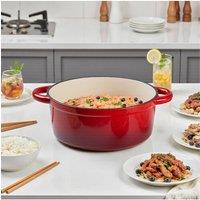 Living and Home Enameled Cast Iron Dutch Oven Pot Rust-resistant Cookware with Lid in Red | Size: 5L