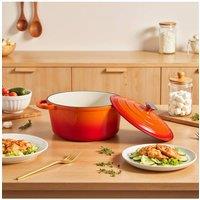 Living and Home Enameled Cast Iron Dutch Oven Pot Rust-resistant Cookware with Lid in Orange | Size: 28 cm