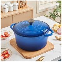 Living and Home Enameled Cast Iron Dutch Oven Pot Rust-resistant Cookware with Lid in Blue | Size: 28 cm