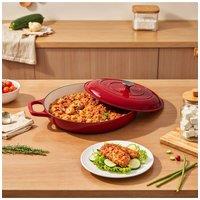 Living and Home 3.2L Enameled Cast Iron Pot Rust-resistant Cookware with Lid in Red