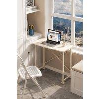 Living and Home Foldable Office Desk with Lockable Wheels Space Saving Table in White
