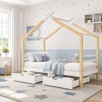 STILVORA Bed Frame 3ft Single with Storage Natural Wood | Size: Junior