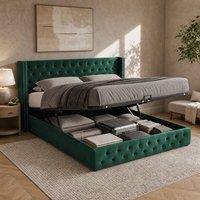 STILVORA Ottoman Bed 4ft6 Double with storage upholstered in Green