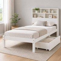 STILVORA Bed Frame 3ft Single with Storage White Wooden
