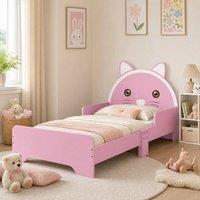 STILVORA Bed Frame 140 x 70cm with wooden structure cat design in Pink | Size: Junior