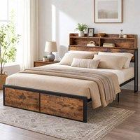 STILVORA Bed Frame Double with storage headboard in Brown