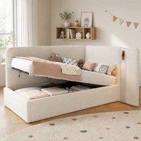 STILVORA Bed Frame 3ft Single with storage beige boucl
